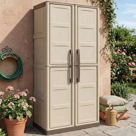 Dmora Armario para exteriores o exteriores multiusos, 3 puertas móviles y 3 estantes de polipropileno, 100% Made in Italy, 70x39h165 cm, color beige