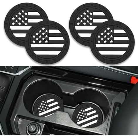 Porte-gobelet de voiture antidérapant - 7,9 cm - Drapeau américain - Porte-gobelet de véhicule - Dessous de verre en silicone antidérapant - Accessoires d'intérieur de voiture universels (noir) (1/5)