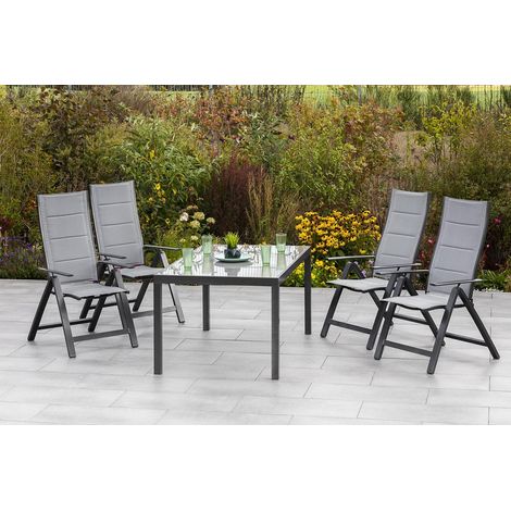 5tlg Florenz Set 4 Sessel 1 Tisch 150x90cm Alu/Textil
