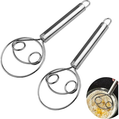 2-teiliger Teigkneter aus Edelstahl, Gebäckmischer, Teigkneter für holländisches Brot, Handgerät für Brot, Teig, Kuchen und Gebäck, Silber (1/5)