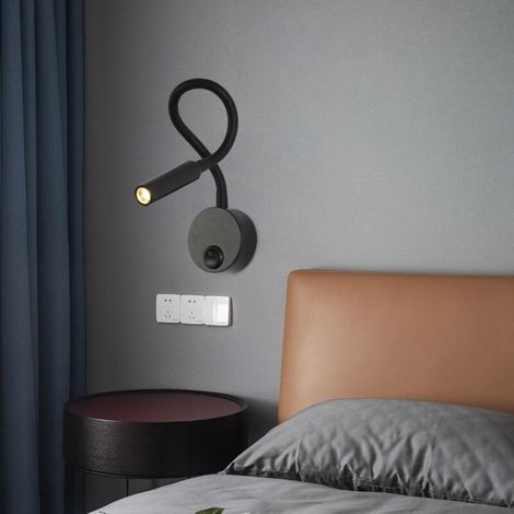 Lampada da lettura nera, lampada LED flessibile a collo d'oca da 2W 3000K, montaggio a parete, 85-265V con interruttore per camere da letto, soggiorni, interni (1/4)