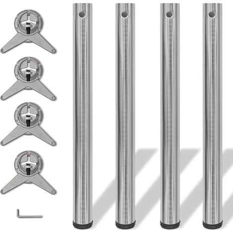4 pieds de table réglables en hauteur, nickel brossé, 710 mm