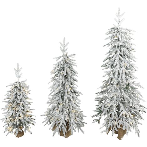 HOMCOM Prelit Flocked Artificial Christmas Tree Set of 3, 3FT/4FT/5FT (1/5)