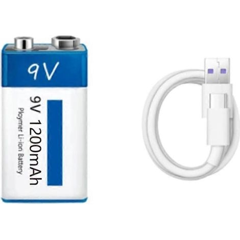 Wiederaufladbarer 9V-Li-Ionen-Akku mit USB-C-Kabel für Mikrofon und Multimeter