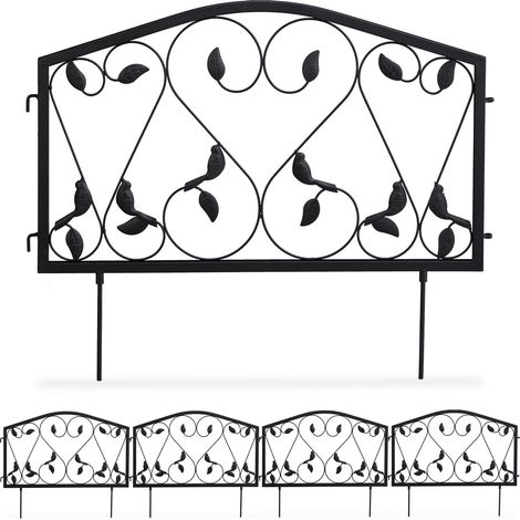 Valla Jardín, 12 Piezas, Bordes Césped Metálicos, Cerramiento Huerto, Estilo Vintage, 33 x 675 cm, Negro (1/5)