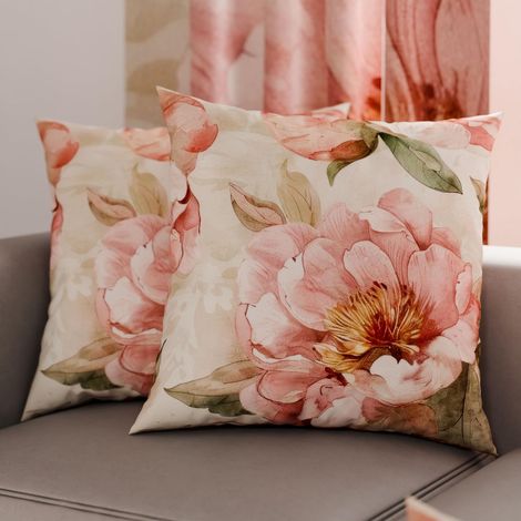 Lot de 2 Taies d'Oreillers 40x40 cm 100% Microfibre Hypoallergénique, Housse Oreiller Rectangulaire Motif Floral Vert Rose, Paquet de 2 (1/3)