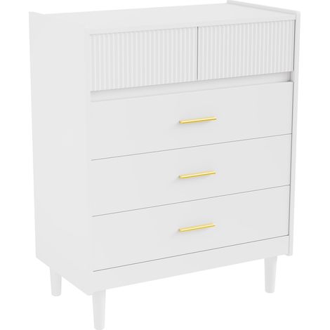Homavo – Commode 5 tiroirs 74x40x90 cm blanc mat – Panneau de particules certifié FSC – Finition mélaminé résistant aux rayures (1/5)