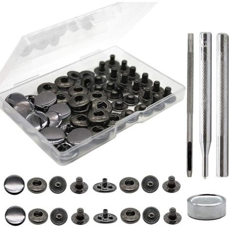 15 mm robustes Druckknopf-Set aus Leder, Druckknöpfe mit 4 Montagewerkzeugen, für Kleidung, Leder, Jeans, Jacken, Armbänder - 12 Sets Kupfer (1/5)