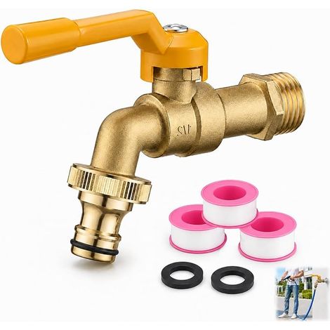 Robinet de Jardin 1/2 Pouce en Laiton, Robinet Exterieur Laiton à Bille avec Raccord Tuyau, Vanne d’Écoulement Chaleur et Froid, Sortie Eau pour Arrosage, Serre, Terrasse, Tonneau, Cour (1/5)