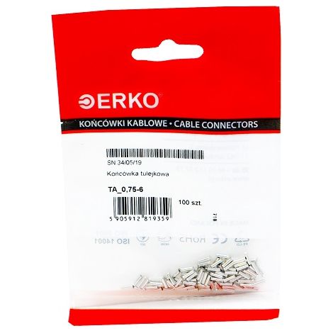 Terminale a puntalino non isolato TA 0,75/6 ERKO 100 pz