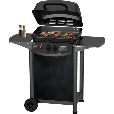 Gas BBQ Grill 2 Burner Outdoor gas griddle, folding shelf on wheels, 6000W, 106.5 x 55.5 x 104 cm (1/5)