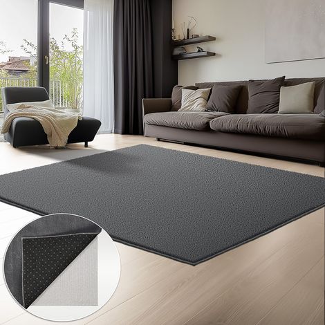 VOUNOT® Tappeto Morbido a Pelo Corto 140x200 cm con Doppio Sistema Antiscivolo, Stile Moderno, Antracite