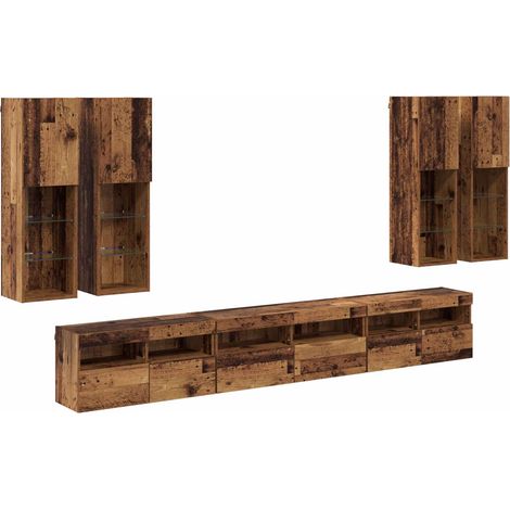 Maison Exclusive - TV-Wandregal-Set Wandmontiert 7 pcs Altholz Ho