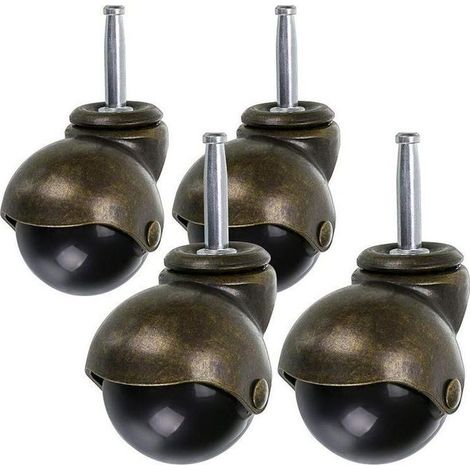 Roulettes pivotantes à billes avec tige de 50 mm et bagues, style antique, pour meubles, poufs, commodes, tables basses, lot de 4 (1/4)
