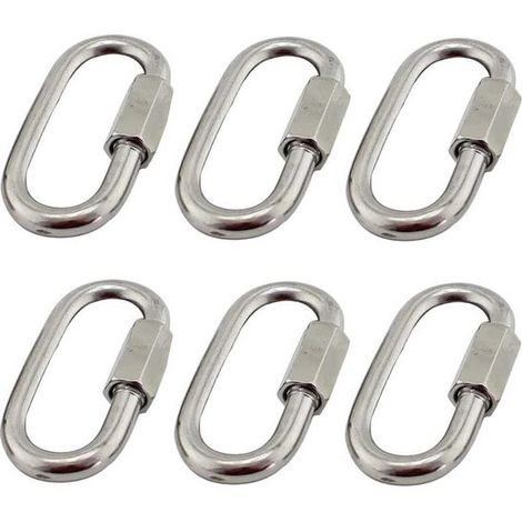 6 anillas de liberación rápida M5/0,2 pulgadas fabricadas en acero inoxidable 304，mosquetones ovalados con tornillo en forma de D (1/4)