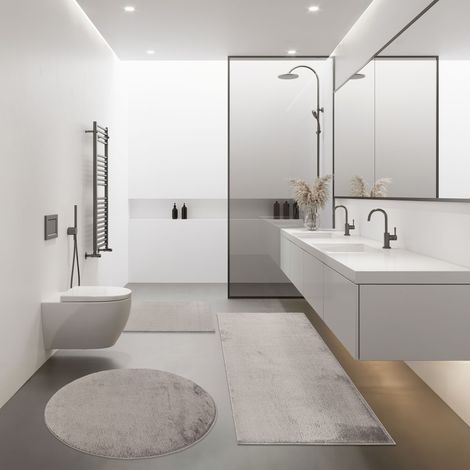 Paco Home Moderno Tappetino Bagno Tappeto Bagno Shaggy Morbido Soffice Tinta Unita Grigio 40x55 cm (1/3)