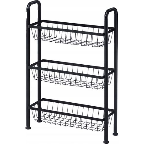 Panier, étagère, support de cuisine, étagère noire, organiseur de voyage, 3 niveaux (1/5)