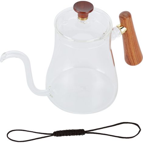 Bouilloire à café filtre en verre borosilicate haute résistance à la chaleur, poignée ronde en bois isolée, col de cygne, 350 ml (1/5)