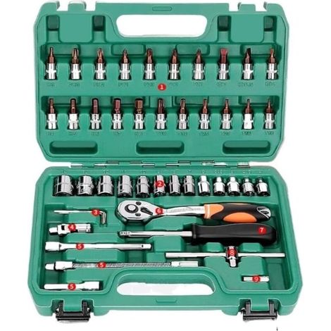 Coffret d'outils manuels pour réparation automobile – Coffret à outils mécaniques avec clés à douille, tournevis à cliquet, acier robuste, résistant à la corrosion, pour usage domestique et profession (1/4)