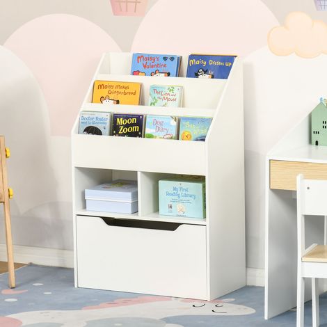 Scaffale per bambini con cassetto, libreria con scomparti, 60 x 29,9 x 90 cm, bianco (1/5)