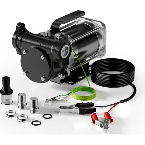 Wiltec Pompa travaso carburante 12 V 180 W, Pompa travaso gasolio/benzina, 57 l/min, 3200 giri/min