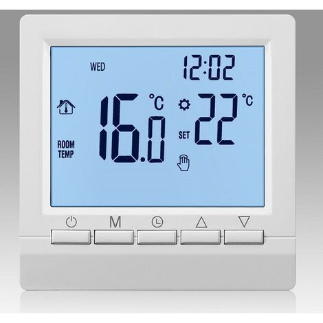 1,5-V-Gasthermostat für Heizkessel, batteriebetriebener Temperaturregler mit weißer Hintergrundbeleuchtung, programmierbar (Wochenprogrammierung)