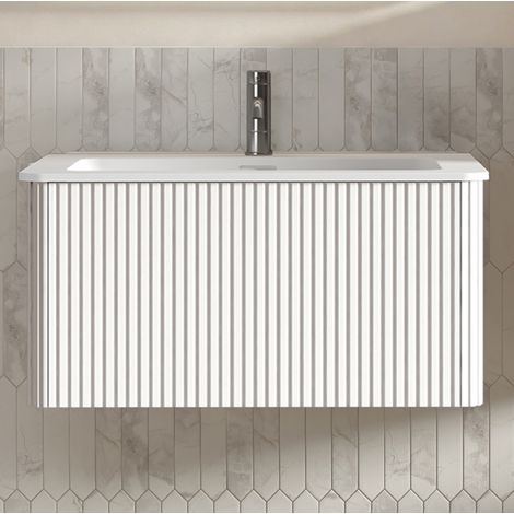Hängender Waschtischunterschrank 81x46,5x37 cm aus MDF und Sperrholz, weiß, platzsparend – MEUBLIV (1/5)