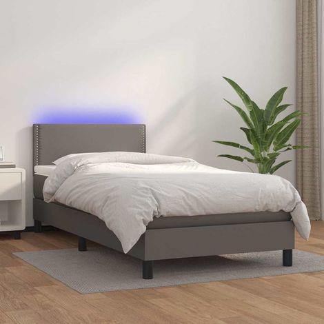 Lit avec sommier à lattes, matelas à ressorts et LED, similicuir gris, 80 x 200 cm - PANGIVO (1/5)