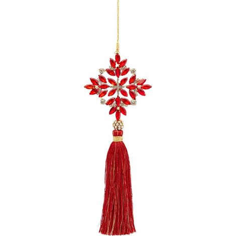 Pendaglio nappa colore rosso con fiocco di neve decorazione per albero di Natale da 22 cm