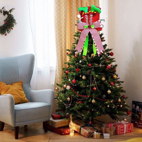 Chapeau De Noel - Pour Sommet D Arbre De Noel - Design Pliable Avec Jambe De Sorciere Et Nœud Rayé - 30 X 22 X 21 Cm - Multicolore (1/5)
