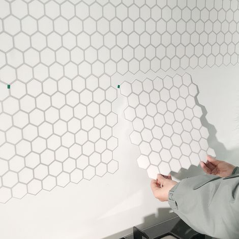 Lot de 10 stickers adhésifs carrelage 30x30cm, PVC imperméable autocollant mural, motif hexagonal gris et blanc, pour cuisine et salle de bain (1/5)
