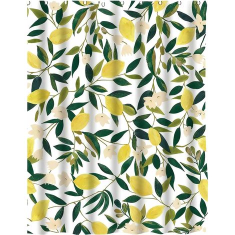 Rideau de douche imperméable décoré de motifs de citron, de fruits, de feuilles vertes et de plantes.180x180centimètre