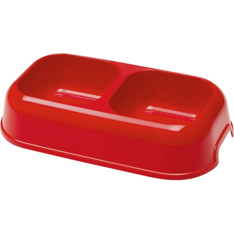 Ferplast PARTY 16 - 0,7 L Ciotola doppia in plastica leggera - 2 colori. Variante 16 - Misure: 26.5 x 15 x h 5.6 cm - 0.7 L - Rosso