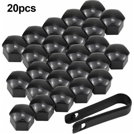 Couvercle d'écrou de roue, couvercle d'écrou de boulon 17mm 20 couvercle d'écrou couvercle d'écrou de boulon de roue couvercle de vis couvercle d'écrou hexagonal noir (1/5)