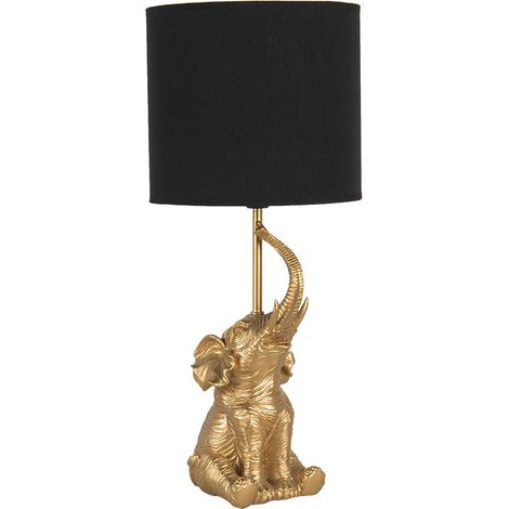 Lampe de table éléphant lampe de bureau en polyrésine noir et doré Ø 20 x 46 cm - PANGIVO (1/5)
