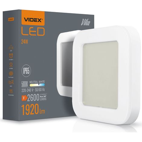 Außen Wand- und Deckenleuchte, weiß, eckig, LED, 24W, IP65, VIKA Videx (1/5)