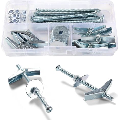 Set M4 Fixations Ancrages à Bascule, Boulon à Bascule à Ressort à Ailettes, Kit D'assortiment de Boulons à Bascule, avec Écrous Hexagonaux, Rondelles, pour Plaques de Plâtre (1/5)