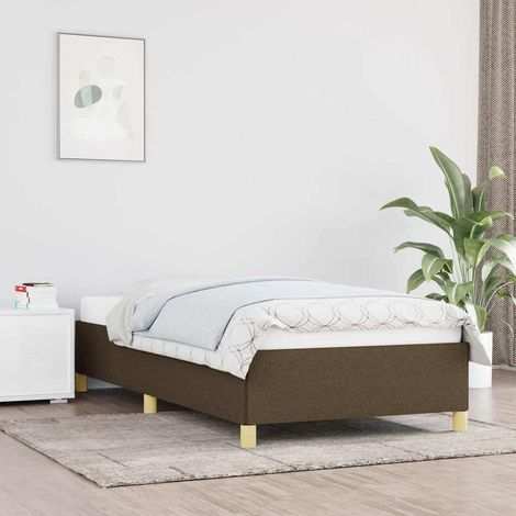 Estructura de cama sin colchón tela marrón oscuro 90x190 cm (1/5)