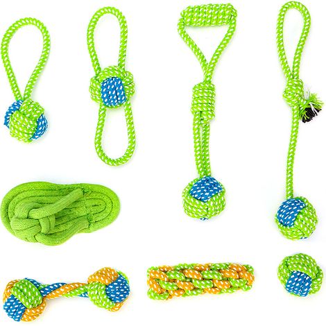 Giocattoli interattivi per cani, giocattoli da masticare, giocattoli di peluche per cani, giocattoli con corda per la pulizia dei denti, kit di gioco con corda, accessori per palline per cani (8 pezzi (1/5)
