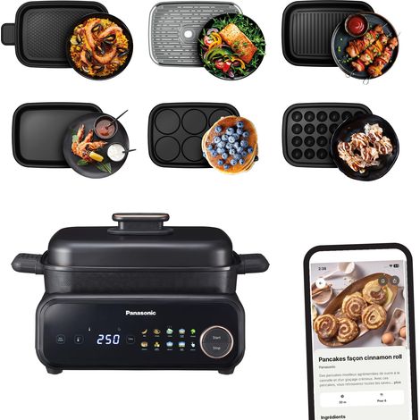 Multicuiseur Electrique 6-en-1, Grill électrique, Plancha, Frire, Cuisson Lente, BBQ, 1400W, 40-250°C, 9 Modes Automatiques, Extracteur de Fumée, Plaques lavables au lave-vaisselle (1/5)