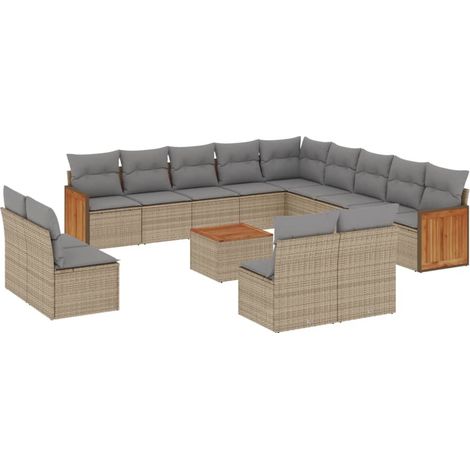 Set sofás de jardín 14 pzas con cojines ratán sintético beige vidaXL (1/3)
