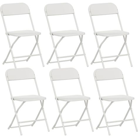 Lot de 6 chaises pliantes blanches avec cadre en acier, siège ergonomique et trous d'évacuation d'eau (1/5)