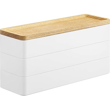 YAMAZAKI 5811 RIN 3Tiered Slim Accessory Case with Lid, white, ABS Resin/Wood, 24 x 8 x 11.5 cm (1/4)