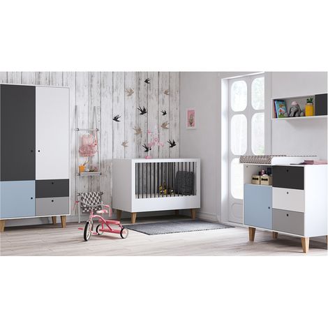 Chambre complète lit bébé évolutif - commode à langer - armoire Vox Concept Bleu
