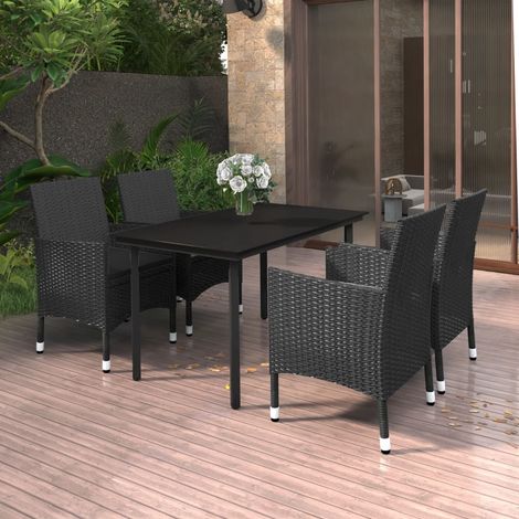 Ensemble Table et Chaise de Jardin 5 pcs - Mobilier à dîner de jardin coussins Résine tressée Verre BV772606 - BonneVie (1/5)
