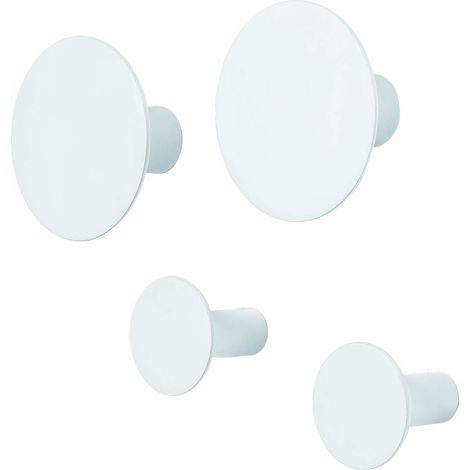 Lot de 4 crochets muraux en blanc intemporel, accessoires d'intérieur élégants, crochets à vêtements, qualité supérieure, avec matériel de fixation, design moderne (2 x Ø 8,5 cm, 2 (1/5)