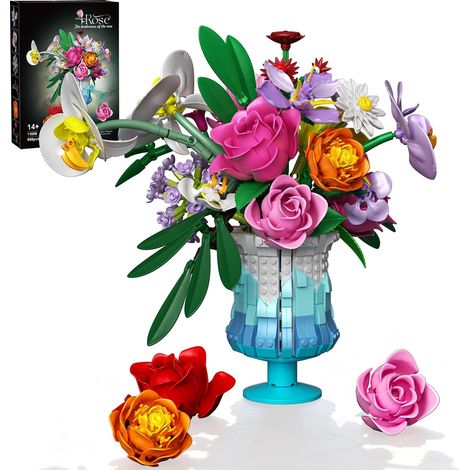 Flower Building Set with Vase, Artificial Botanical Flower Set for Adults Women, Home Décor Display, Romantic Gift for Christmas, Valentine’s Day, 956 PCS (1/5)