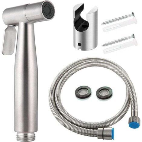 Douchette Toilette WC, Douchette WC, Kit de Pulvérisateur de Bidet en Acier Inoxydable, Pulvérisateur de Baignoire Portatif pour Toilettes, Tuyau + Support en Inox + 2 Joints (1/4)