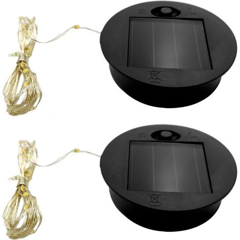 Lanterne solaire avec capot étanche LED, 2 pièces, fil de cuivre 7 cm, capot ABS rond pour décoration extérieure (2 pcs)