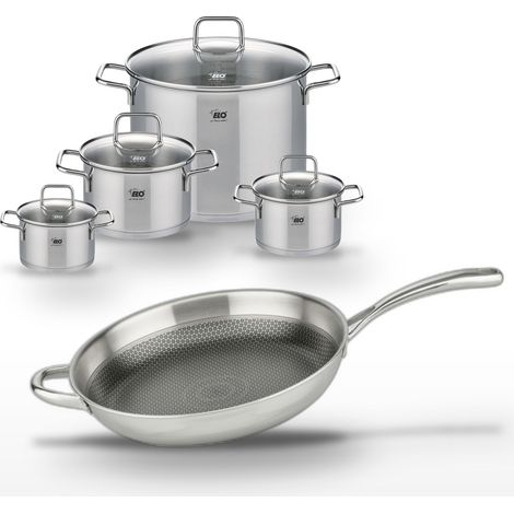 Lot de 4 Faitouts en inox Elo Relief Evolution avec Poêle 32cm (1/5)